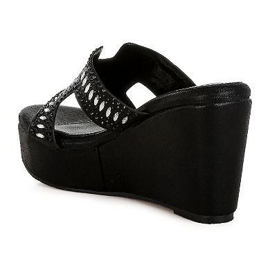 London Rag Marnier Women's Wedge Rhinestone Sandals