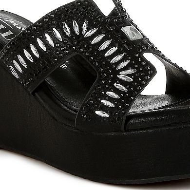 London Rag Marnier Women's Wedge Rhinestone Sandals