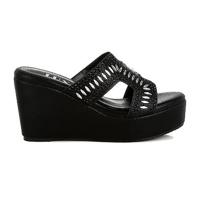 London Rag Marnier Women's Wedge Rhinestone Sandals
