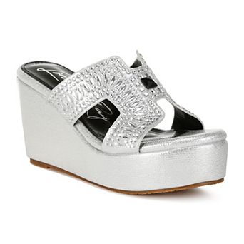 London Rag Marnier Women's Wedge Rhinestone Sandals