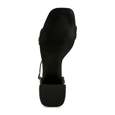 London Rag Nocturnal Women's Block Heel Rhinestone Shimmer Sandals