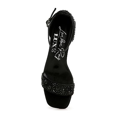 London Rag Nocturnal Women's Block Heel Rhinestone Shimmer Sandals