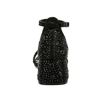 London Rag Nocturnal Women's Block Heel Rhinestone Shimmer Sandals