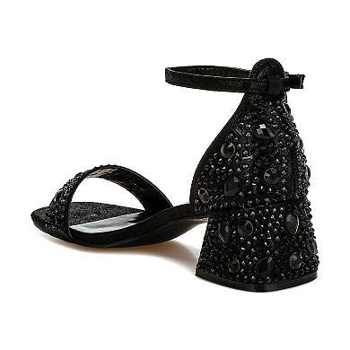 London Rag Nocturnal Women's Block Heel Rhinestone Shimmer Sandals