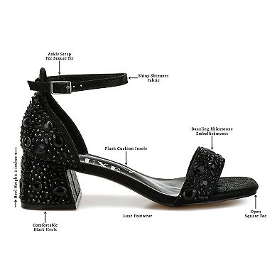 London Rag Nocturnal Women's Block Heel Rhinestone Shimmer Sandals