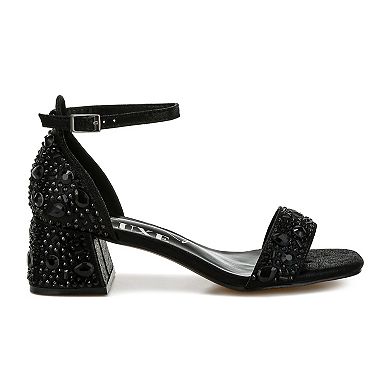 London Rag Nocturnal Women's Block Heel Rhinestone Shimmer Sandals