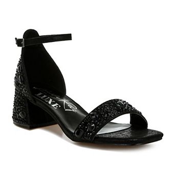 London Rag Nocturnal Women's Block Heel Rhinestone Shimmer Sandals