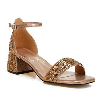 London Rag Nocturnal Women's Block Heel Rhinestone Shimmer Sandals