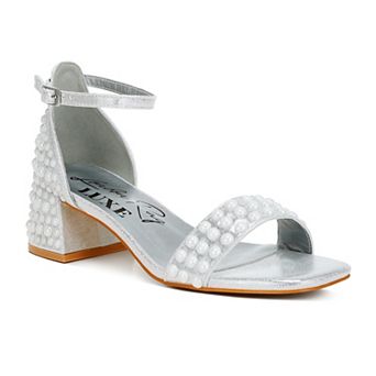 London Rag Nocturnal Women's Block Heel Rhinestone Shimmer Sandals