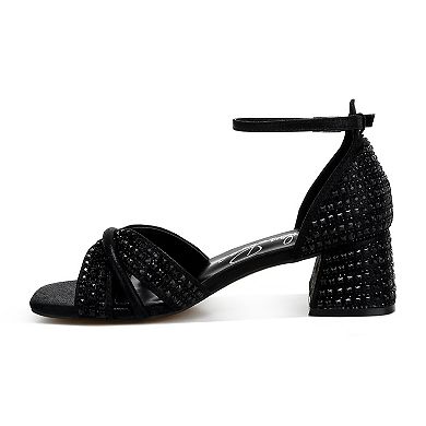 London Rag Babylon Women's Block Heel Rhinestone Sandals