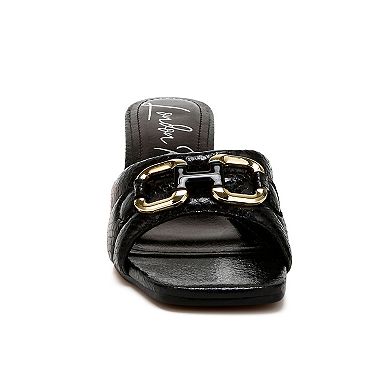 London Rag Bellamy Horsebit Snake Women's Block Heel Sandals