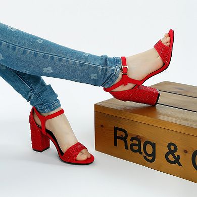 Rag & Co Navoli Women's Block Heel Rhinestone Embellished Sandals