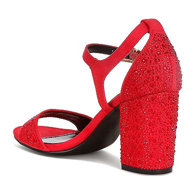 Rag & Co Navoli Women's Block Heel Rhinestone Embellished Sandals
