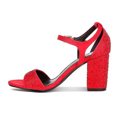 Rag & Co Navoli Women's Block Heel Rhinestone Embellished Sandals