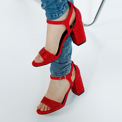 Rag & Co Navoli Women's Block Heel Rhinestone Embellished Sandals