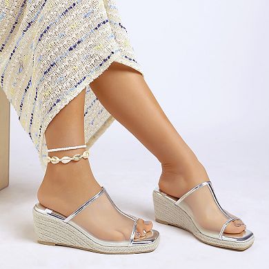 Rag & Co Seraphine Women's Slip-On Wedge Mesh Sandals