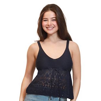 Juniors' madden girl Sleeveless Pointelle V-Neck Camisole Tank Top
