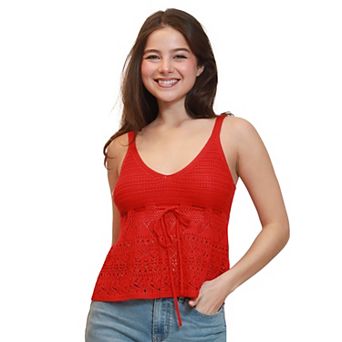 Juniors' madden girl Sleeveless Pointelle V-Neck Camisole Tank Top