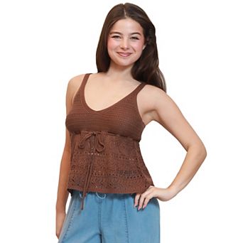Juniors' madden girl Sleeveless Pointelle V-Neck Camisole Tank Top