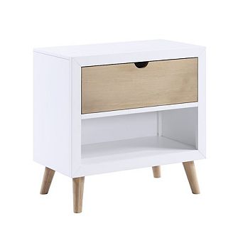 Asker Asian Hardwood Night Stand in 2-Tone Finish (White and Natural)