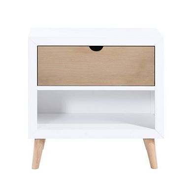 Asker Asian Hardwood Night Stand in 2-Tone Finish (White and Natural)