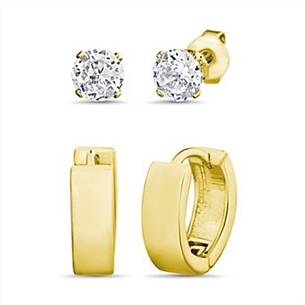 Men's STUDIO 1913 Stainless Steel Cubic Zirconia Puffy Huggie & Stud Earring Set