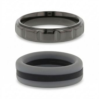Men's STUDIO 1913 Faceted Stainless Steel & Silicone Ring Set