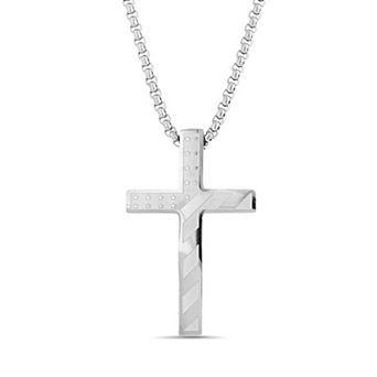 Men's STUDIO 1913 Stainless Steel American Flag Cross Box Chain Pendant Necklace