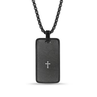 Men's STUDIO 1913 Stainless Steel Cross Box Chain Dog Tag Necklace