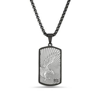 Men's STUDIO 1913 Two-Tone Stainless Steel Eagle & American Flag Dog Tag Pendant Necklace