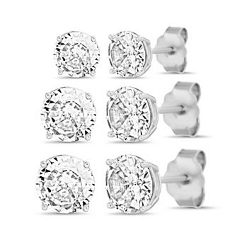 Men's STUDIO 1913 Stainless Steel Round Cubic Zirconia 3-Pair Stud Earring Set