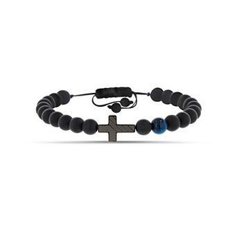 Men's STUDIO 1913 Adjustable Cross Charm Beaded Bracelet