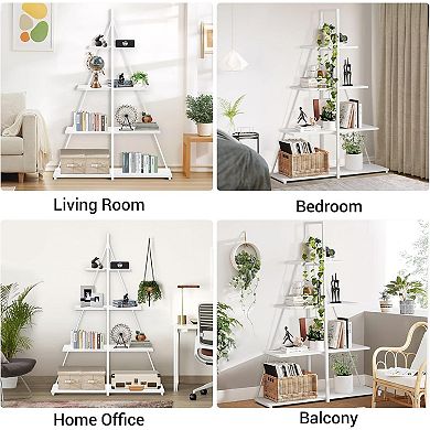 Bookshelf 5-Tier Ladder Bookcase, Industrial Display Shelf, Metal Frame Bookshelves, Home Office