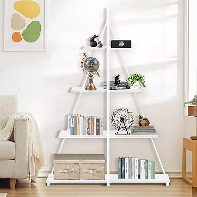 Bookshelf 5-Tier Ladder Bookcase, Industrial Display Shelf, Metal Frame Bookshelves, Home Office