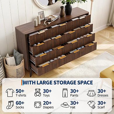 Fluted 9 Drawers Dresser, 54" Wide Modern Chest of Drawers with Metal Handle, Large Dresser TV Stand