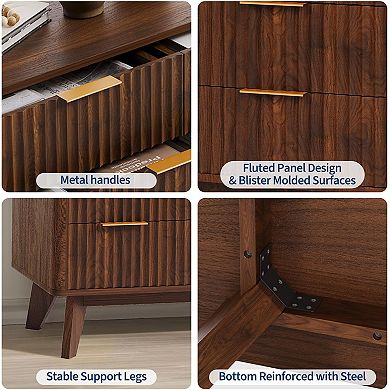 Fluted 9 Drawers Dresser, 54" Wide Modern Chest of Drawers with Metal Handle, Large Dresser TV Stand