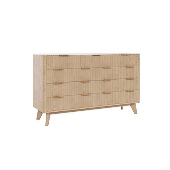 Fluted 9 Drawers Dresser, 54" Wide Modern Chest of Drawers with Metal Handle, Large Dresser TV Stand