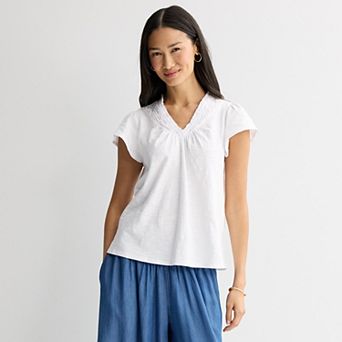 Women's Farmers Market V-Neck Smocked Tee