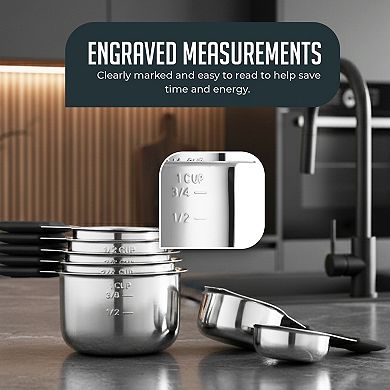 Magnetic Measuring Cups Set, Stainless Steel with Easy to Read Engraved Markings, Heavy-duty Nesting