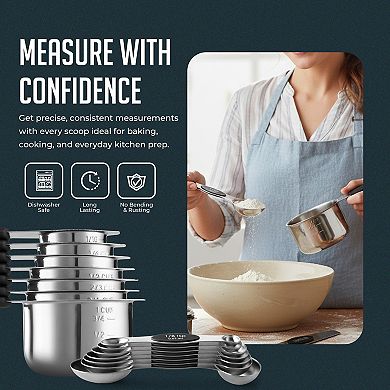 Magnetic Measuring Cups and Spoons Set, Stainless Steel with Dual-Sided N40 Magnetic Tool