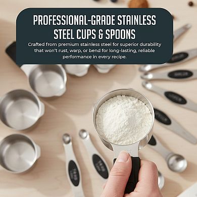 Magnetic Measuring Cups and Spoons Set, Stainless Steel with Dual-Sided N40 Magnetic Tool