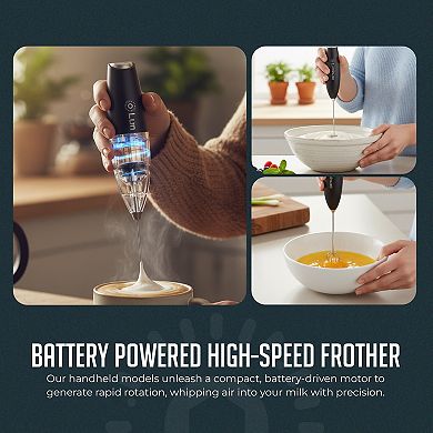 Milk Frother with Stand, Handheld Cordless Stainless Steel Frother, Coffee and Cappuccino Foam Maker