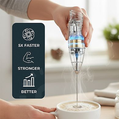 Milk Frother with Stand, Handheld Cordless Stainless Steel Frother, Coffee and Cappuccino Foam Maker