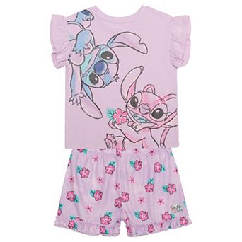 Girls 4-12 Disney's Stitch & Angel 2 pc Top & Shorts Set