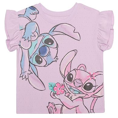Girls 4-12 Disney's Stitch & Angel 2-Piece Top & Shorts Set