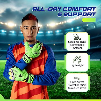 Vizari Anza F.P Youths' Soccer Goalie Gloves with grip boost, padded palm, and fingersave tech.