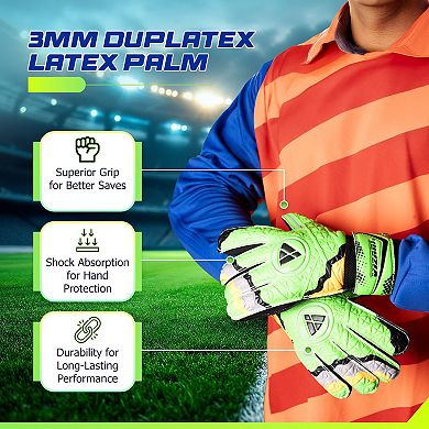 Vizari Anza F.P Youths' Soccer Goalie Gloves with grip boost, padded palm, and fingersave tech.