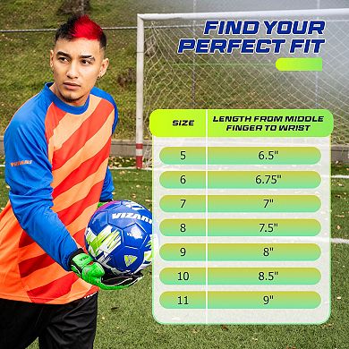 Vizari Dana F.P Youths' Soccer Goalie Gloves with grip boost, padded palm, and fingersave tech.