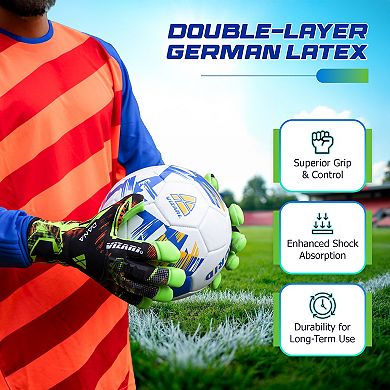 Vizari Dana F.P Youths' Soccer Goalie Gloves with grip boost, padded palm, and fingersave tech.