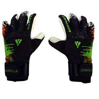 Vizari Junilla F.P Youths' Soccer Goalie Gloves with grip boost, padded palm, and fingersave tech.
